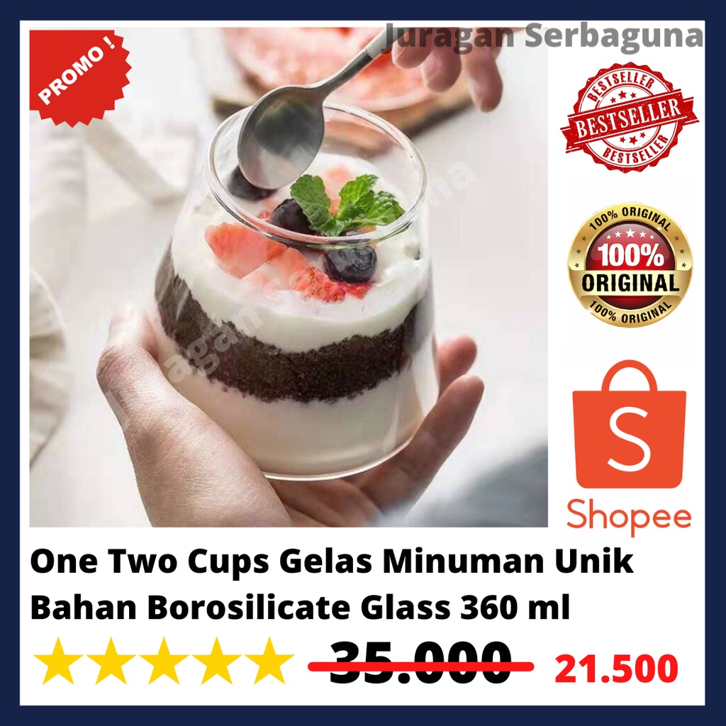 One Two Cups Gelas Minuman Unik Bahan Borosilicate Glass 360 ml