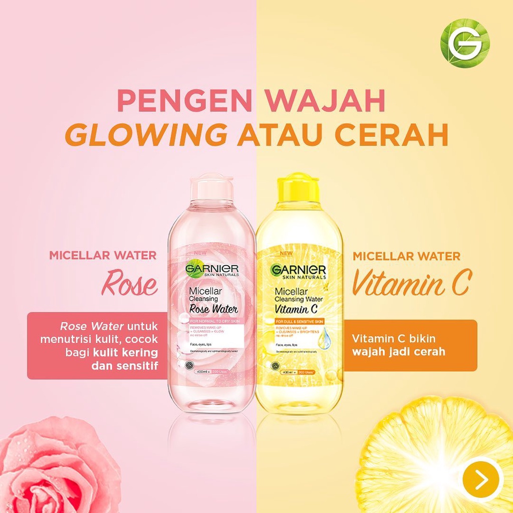 Garnier Micellar Cleansing Water 400ml | Rose Water - Vitamin C - Salicylic - Biphase Oil Infused