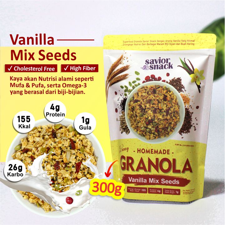 

GRANOLA Vanilla Mix Seeds 300g Crunchy Savior Snack Cemilan Makanan Sehat Sarapan Tinggi Nutrisi