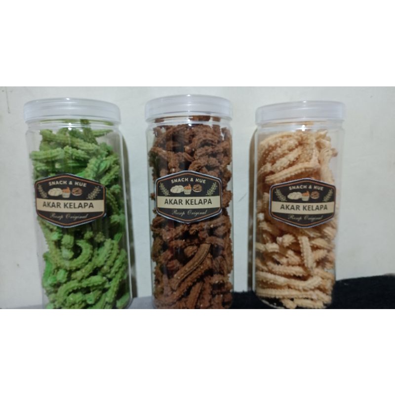 

Akar kelapa rasa original wijen, pandan, coklat 250gr toples 1300ml