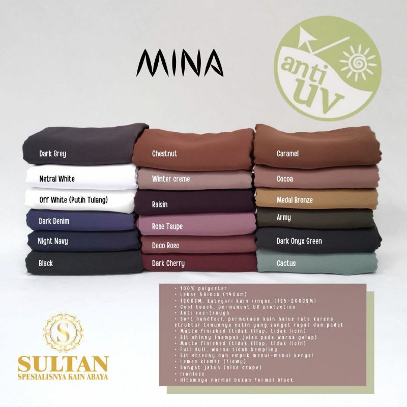 50cm Mina Anti UV Upf 80 Kain Sultan Polos