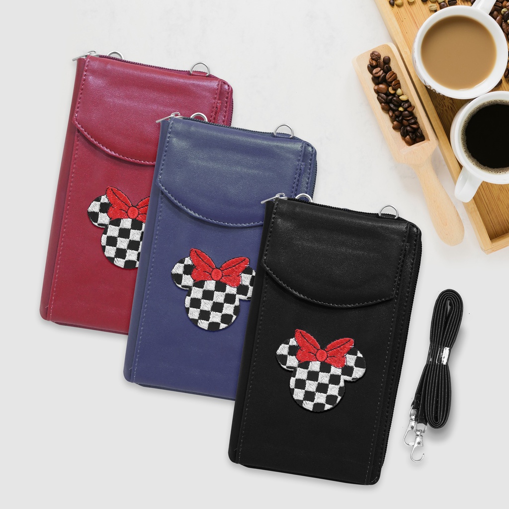 527 TAS HP BORDIR MINNIE MOUSE /  SLING BAG CATUR HITAM PUTIH