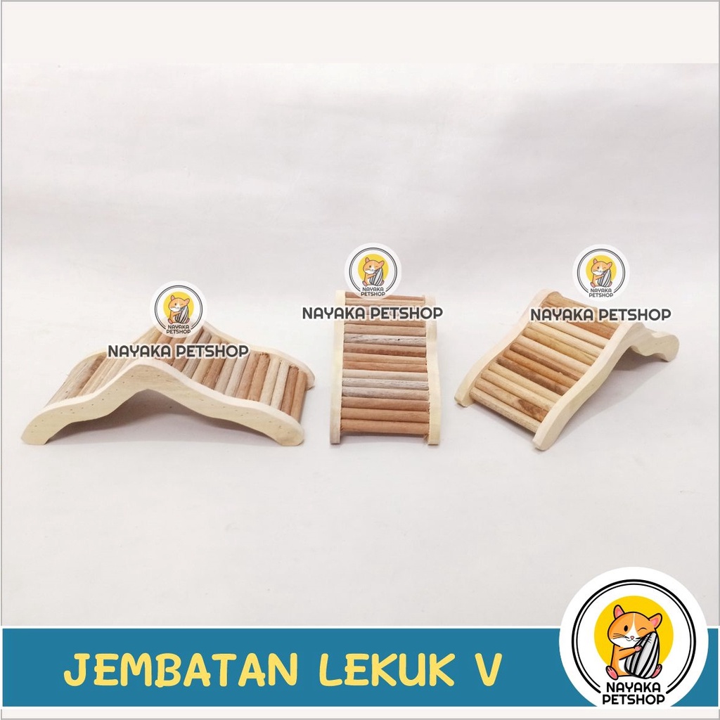 Jembatan Kayu Hamster Lekuk V Besar Wood Bridge Mainan Hewan