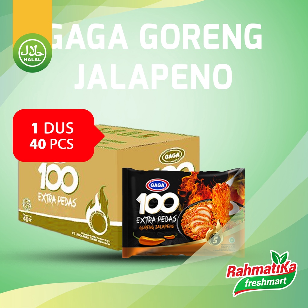 GAGA 100 Mie Instan Extra Pedas Goreng Jalapeno Level-5 (1 Dus/Karton)