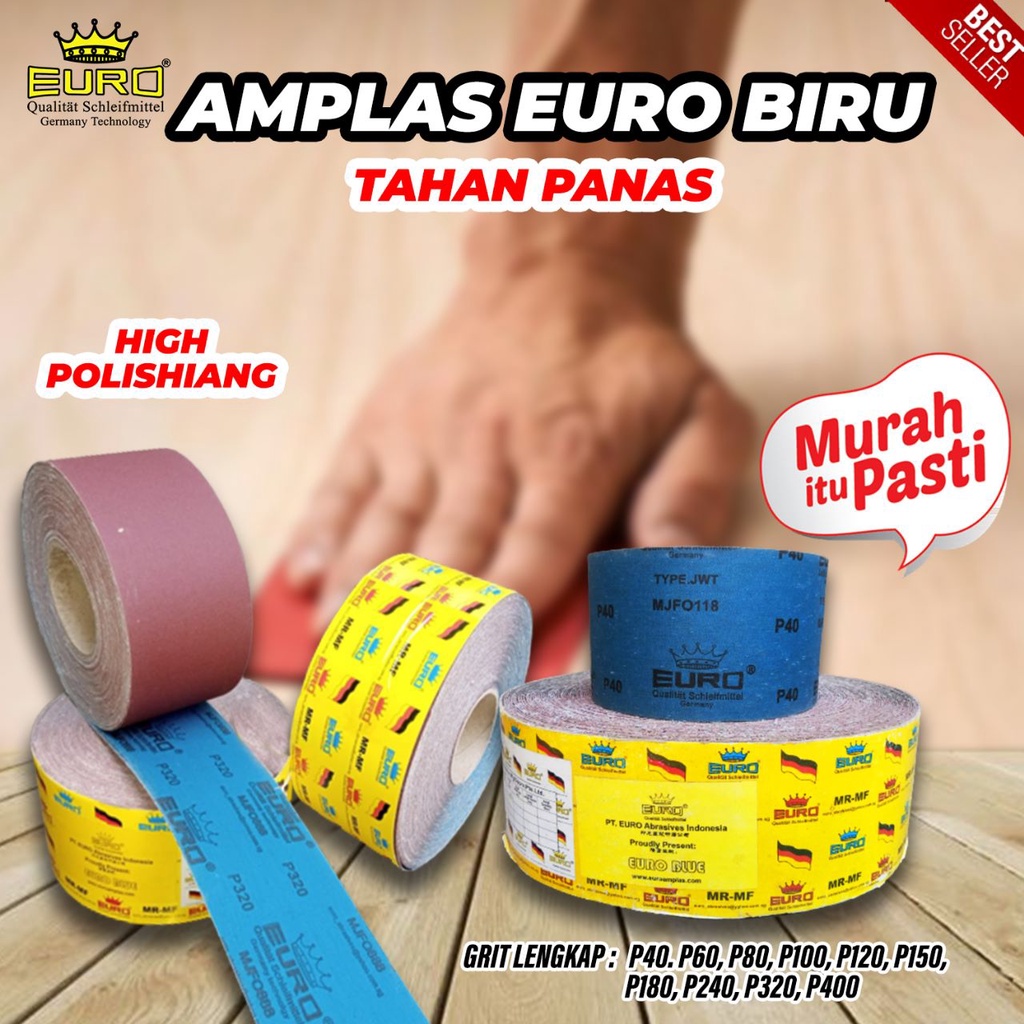 EURO Amplas Roll Gulung BLUE Grit Grade 40 s/d 400 | AMPLAS KAYU MURAH | AMPLAS BESI MURAH