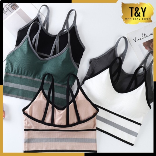 T&amp;Y Bra Sport Wanita Tanpa Kawat 6454 Tank Top Wanita Pakaian Dalam Wanita Ala Korea BH Sport Yoga Motif Garis Murah Import