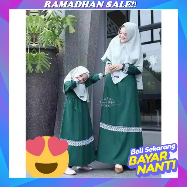 Baju Lebaran Couple Ibu Anak Perempuan Terbaru 2023 Kekinian Modern Mewah Gamis Copel Keluarga Murah