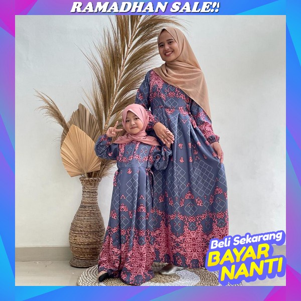 Baju Lebaran Ibu Dan Anak Couple/Kembaran Gamis Muslim Model Terbaru Kekinian Sarimpit Gamis Anak Ke