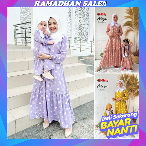 Couple Ibu Anak Perempuan Premium Sakeena Dress Mom And Kids Bahan Crinkle Airflow Import Mix Ceruty