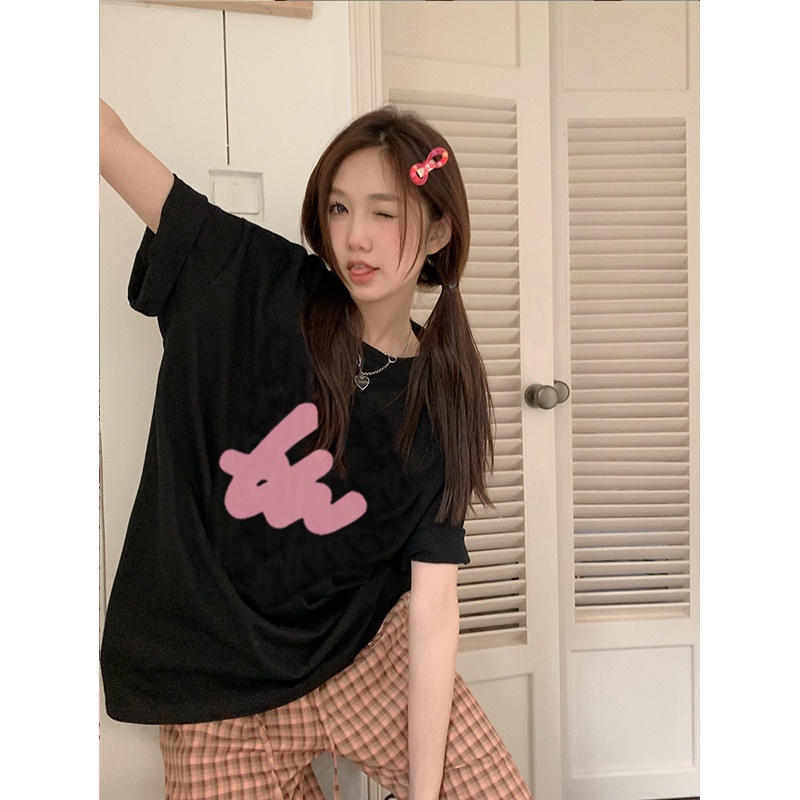 premium import atasan wanita kaos wanita korean style lengan pendek letter motif printed t-shirt oversize kaos puith