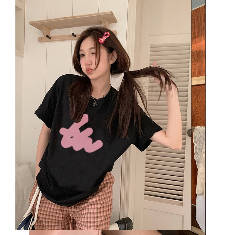 premium import atasan wanita kaos wanita korean style lengan pendek letter motif printed t-shirt oversize kaos puith