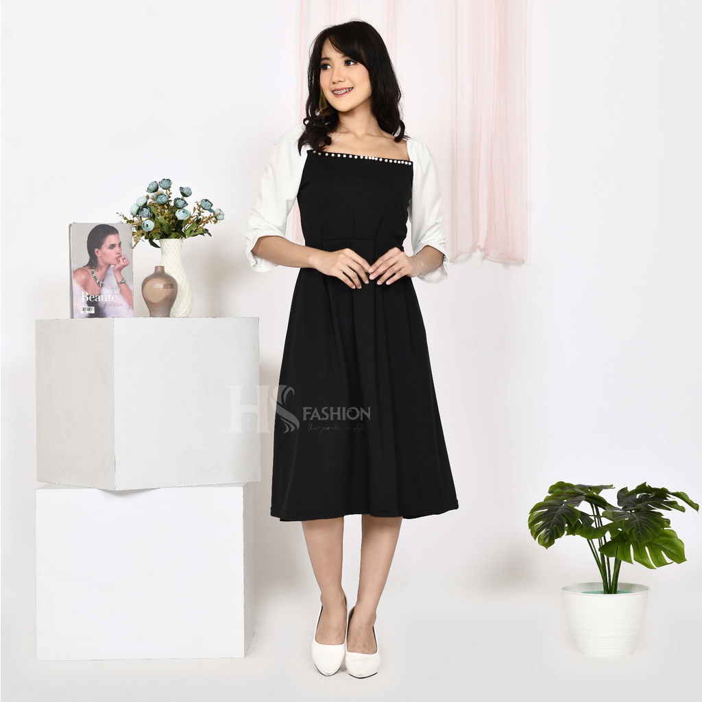 HS - DRESS GLIZE / DRESS MIDI KOREAN STYLE / BOAT NECK CASUAL