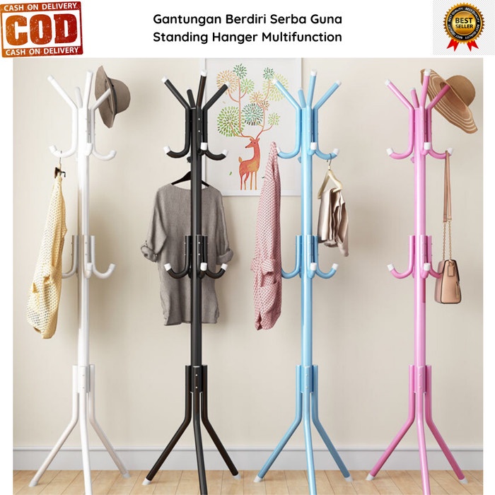 Gantungan Baju Besi Kayu Jumbo Multifungsi Terbuka Single B9H2 Adjustable Jualan Single Tempel Porta