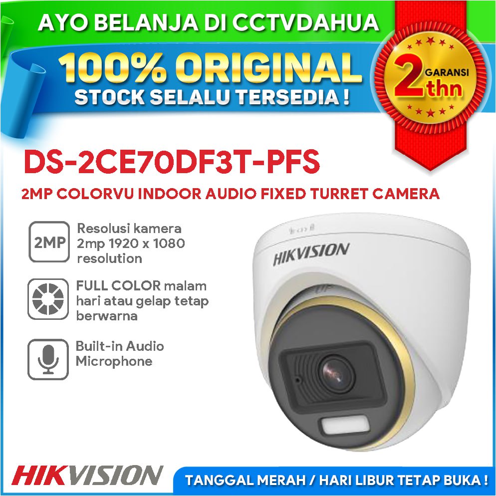 HIKVISION DS-2CE70DF3T-PFS 2MP COLORVU AUDIO INDOOR TURRET CAMERA