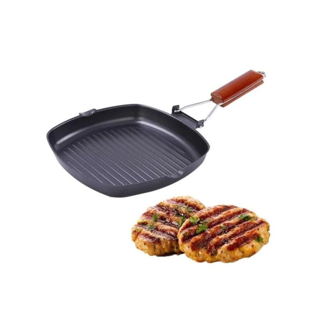 Panci Panggang Square Grill Pan Foldable 20Cm Wajan BBQ Anti Lengket Bentuk Kotak Panci Pemanggang Bakaran Sate Serbaguna