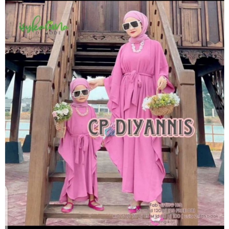 COUPLE KAFTAN IBU ANAK PEREMPUAN USIA 2-8 TAHUN .KELUARGA LEBARAN 2023 BAJU PASANGAN MUSLIM KEKINIAN