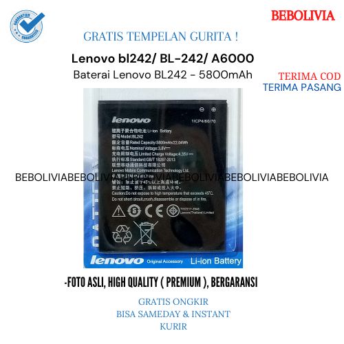 Baterai Original Lenovo bl242/BL-242/A6000/battrey/batrai/batre hp