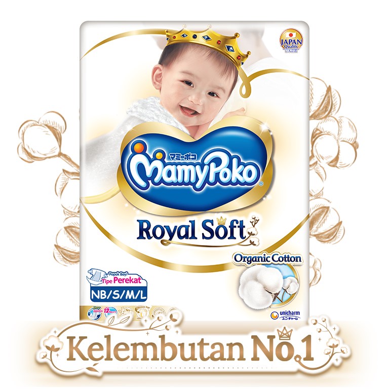 MAMYPOKO Royal Soft Tape NB62 S60 M56 L48 Organic Cotton | Popok Tipe Perekat