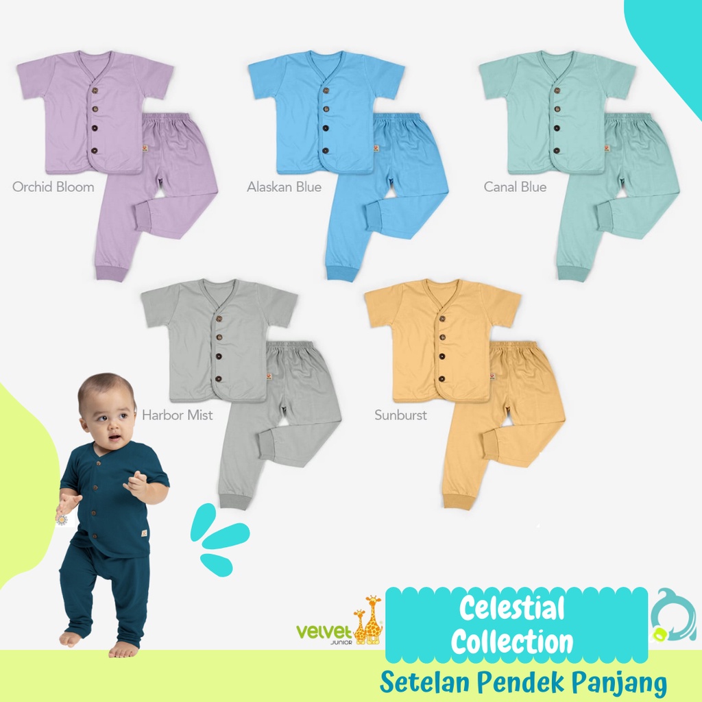 VELVET Stelan Pendek Panjang Celestial Piyama Bamboo Cotton  Size Newborn | S | M | L (1 stel/pack)