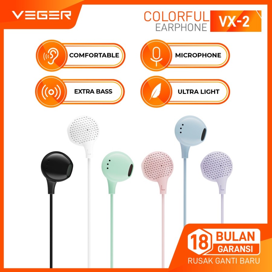Veger VX-2 Headset Stylish Earphones Super Bass Original Veger