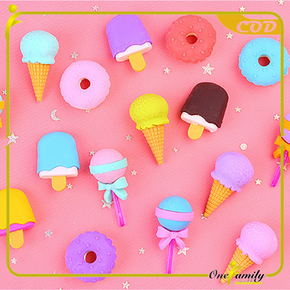 ONE-A53 Penghapus Pensil Set 4IN1 Motif Lolipop / Alat Tulis Penghapus Lucu Isi 4pcs Karakter Donat Eraser Ice Cream Import