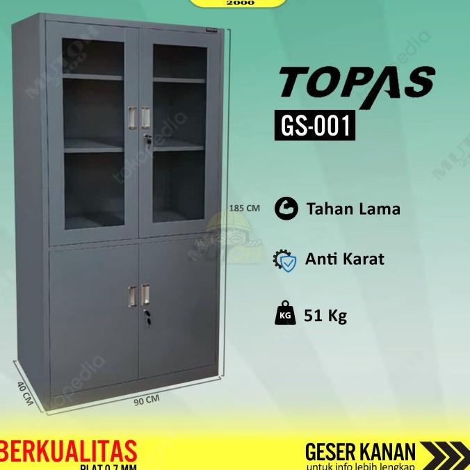 

New Sale Lemari Arsip Lemari Besi Filling Cabinet 2 Kaca 2 Besi Topas Gs-001 Sale