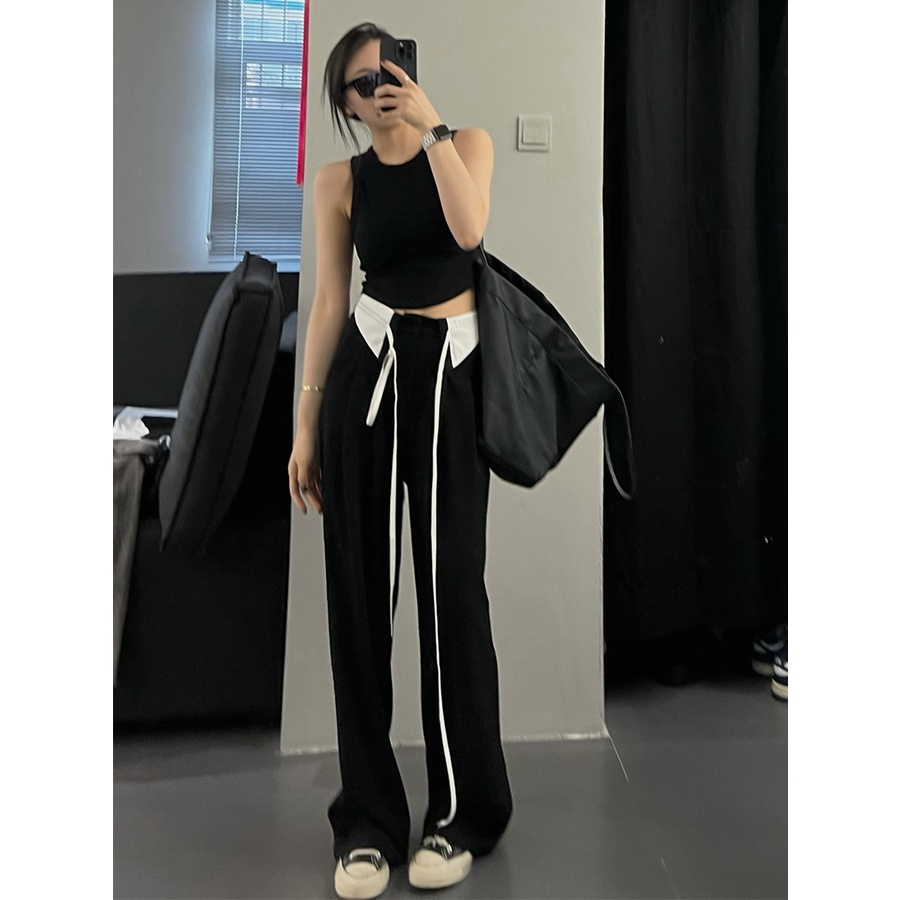 Celana Kulot Wanita Terbaru Kekinian Celana Bahan Import Loose Pants Highwaist Cewek Hitam Korean Style 0734