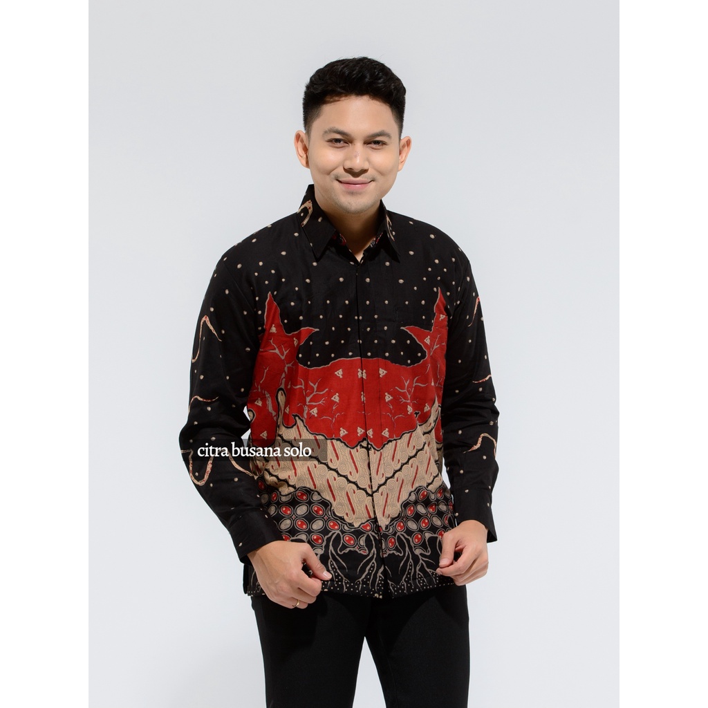 EMILIO MERAH Kemeja Batik Pria Full Furing Bahan Katun Sragenan