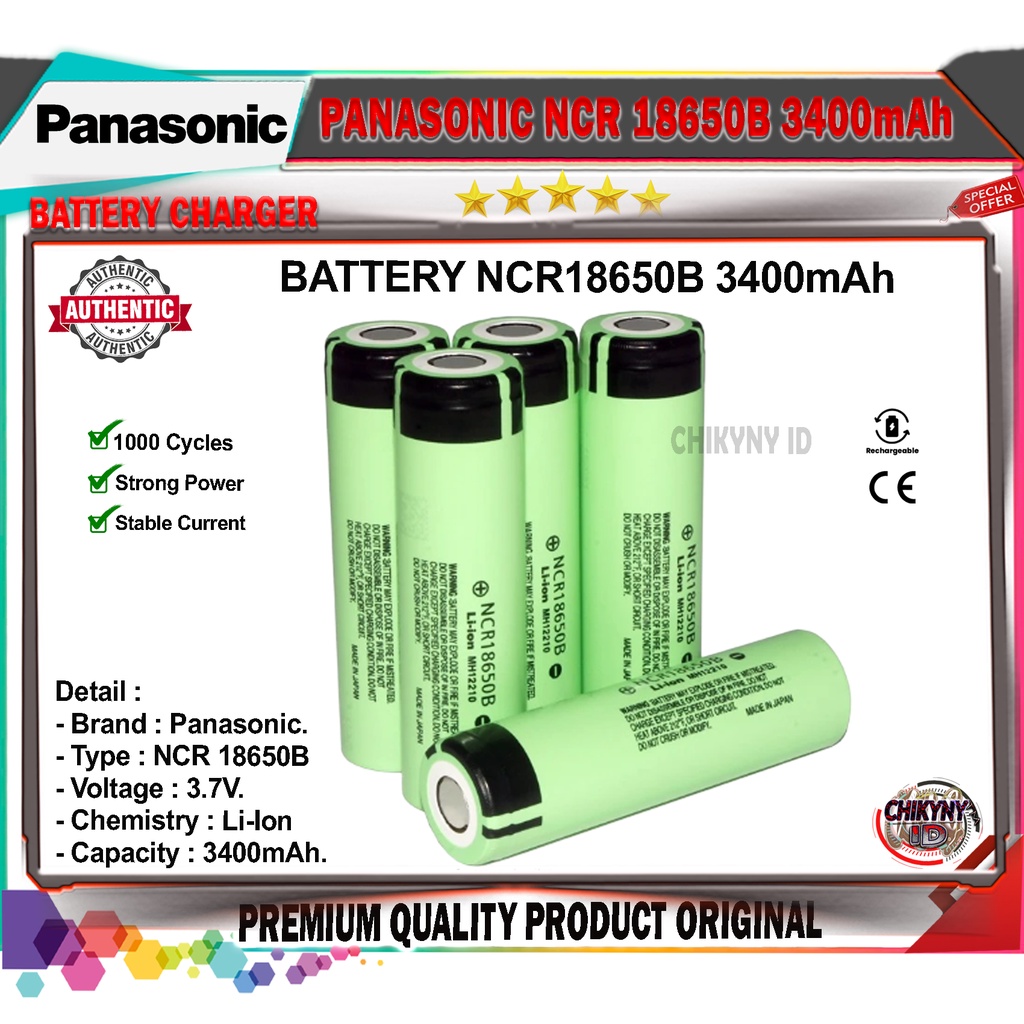 BATRE PANASONIC NCR 18650B 3400mAh BATTERY Li-Ion ORIGINAL PANASONIC