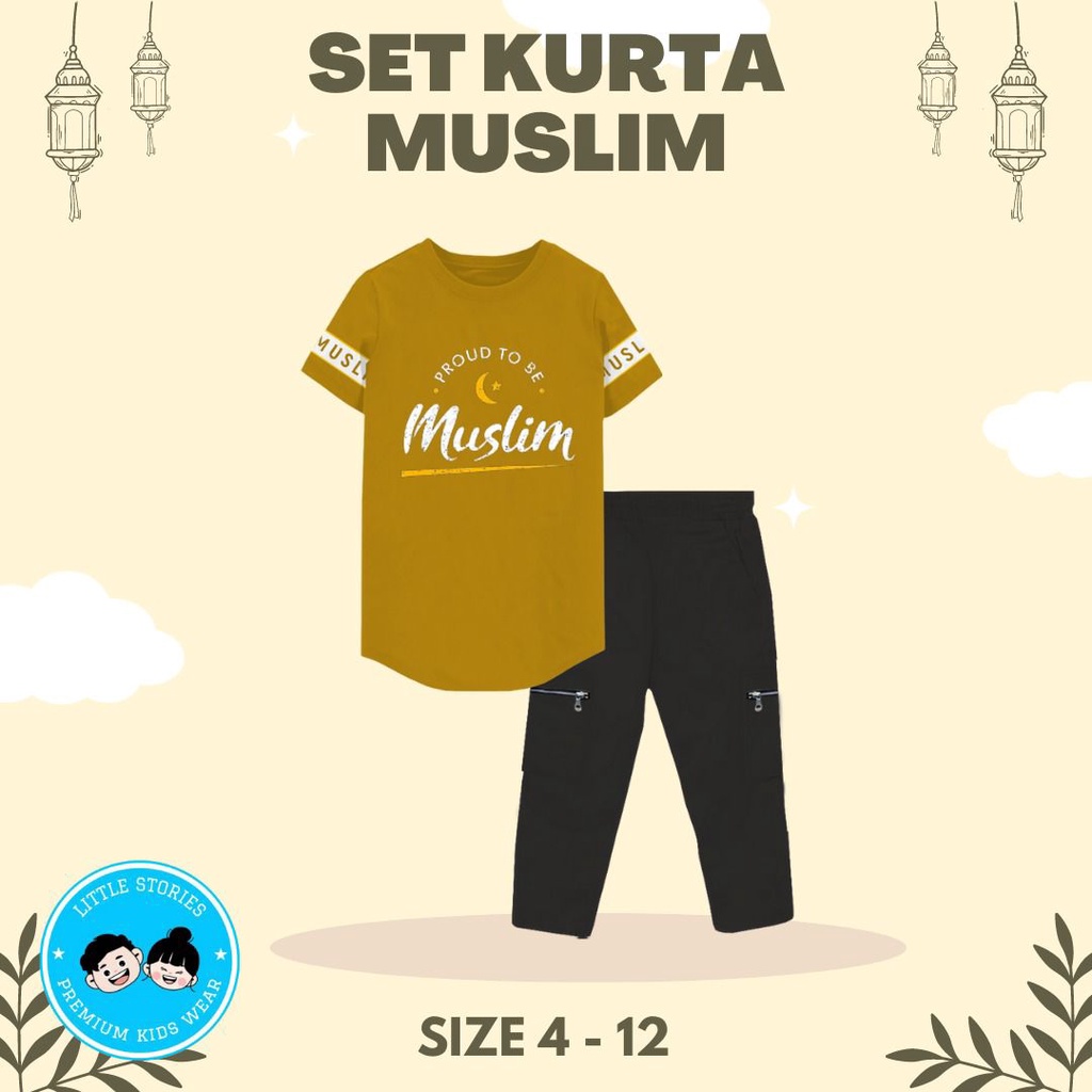 Set Kurta Muslim Little Stories Anak Laki Laki - Koko Setelan Celana Panjang Lakilaki - Baju Cowok Baju Pendek Usia 4 Sampai 12 Tahun