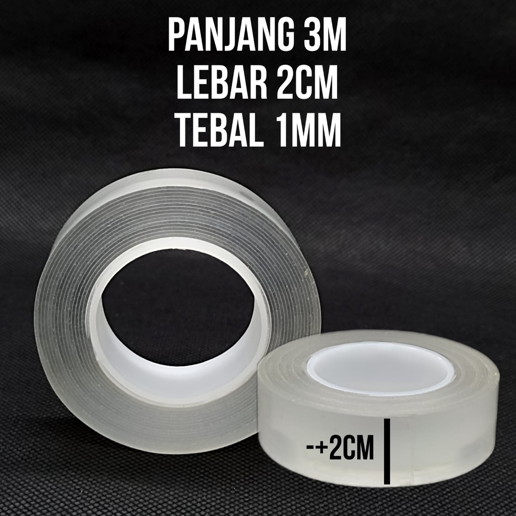 Nano Waterproof Double Tape Bening Tahan Air 30mm x 3m Acrylic Washable Transparant Reuse Ivy Grip Isolasi Panjang 3 Meter Lebar 3 cm tebal 2mm