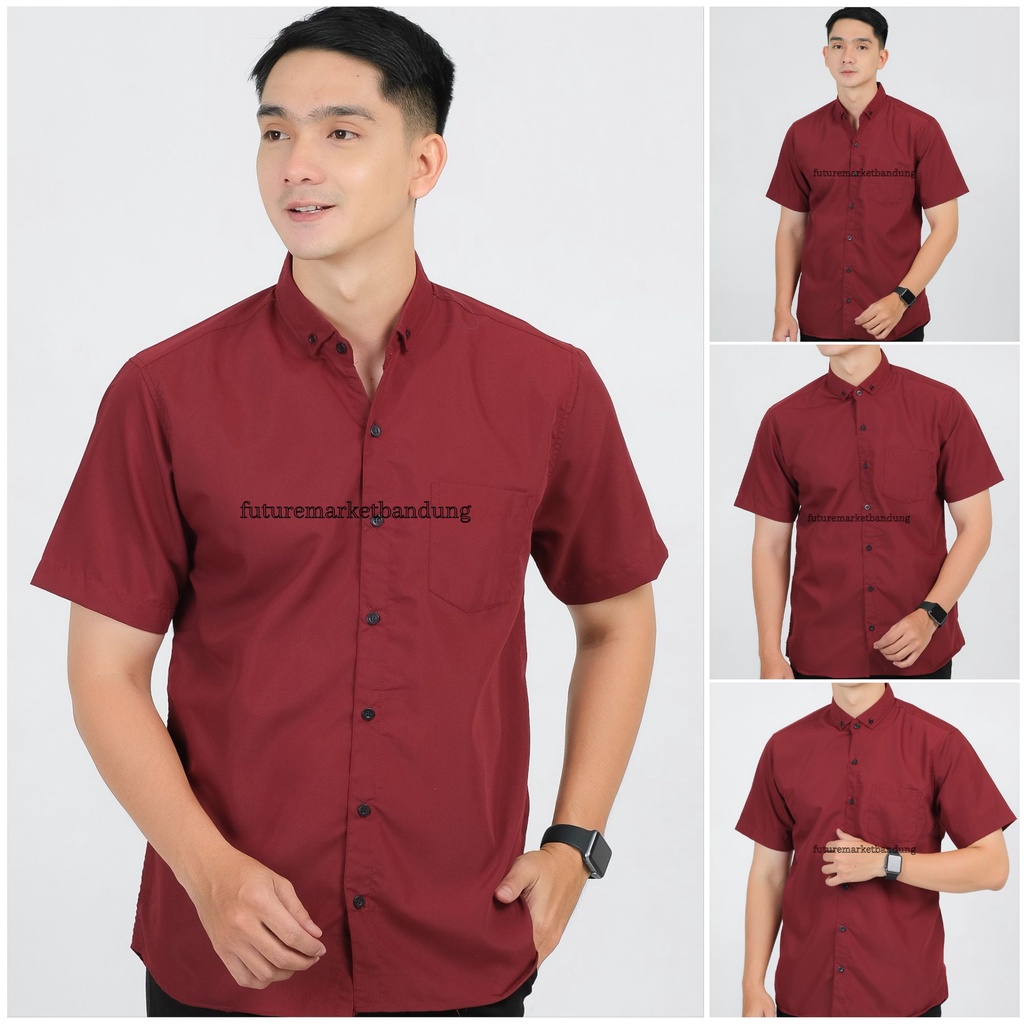 KEMEJA PRIA POLOS LENGAN PENDEK PANJANG BAHAN OXFORD SLIMFIT