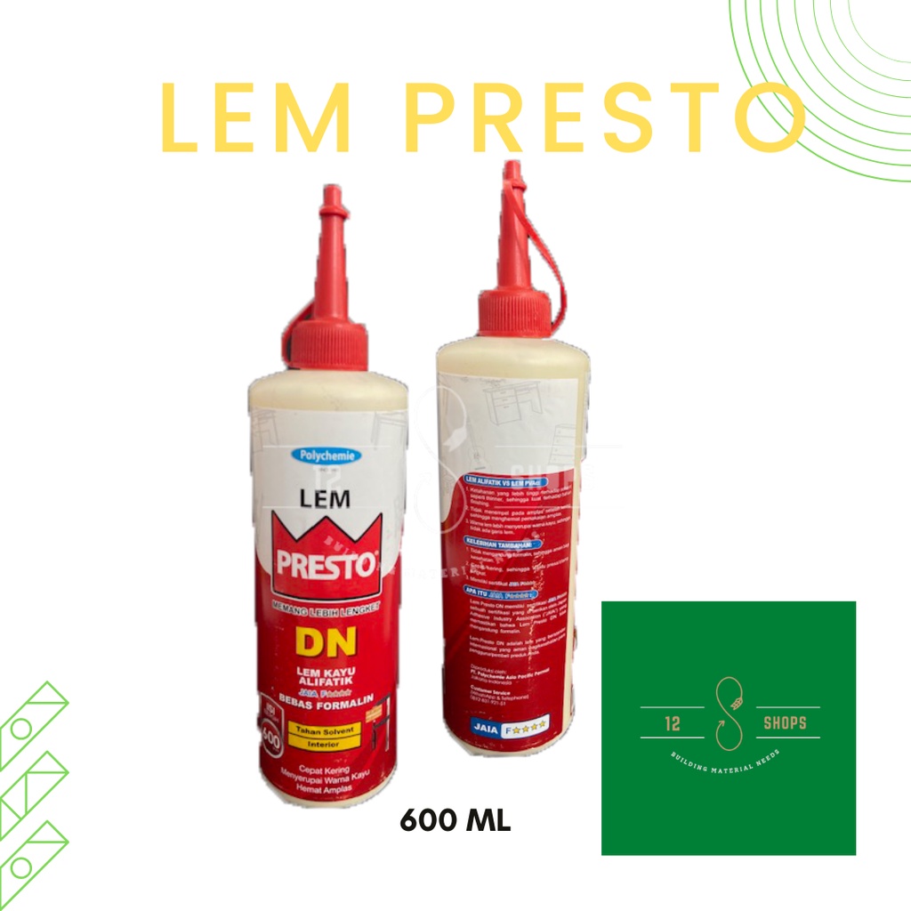 

Lem Presto Tipe DN 600 gram untuk lem Furniture / Alat Musik / Mebel / HPL warna Putih