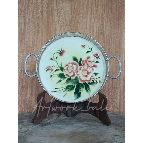 nampan keramik bunga pink