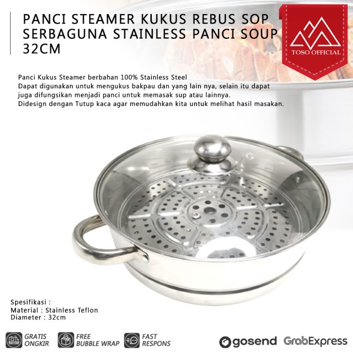Panci Steamer Terbaru Terlaris Besar Low Watt Berkualitas Teflon W1V3 Mpasi Tertutup Tutup Kaca Awet