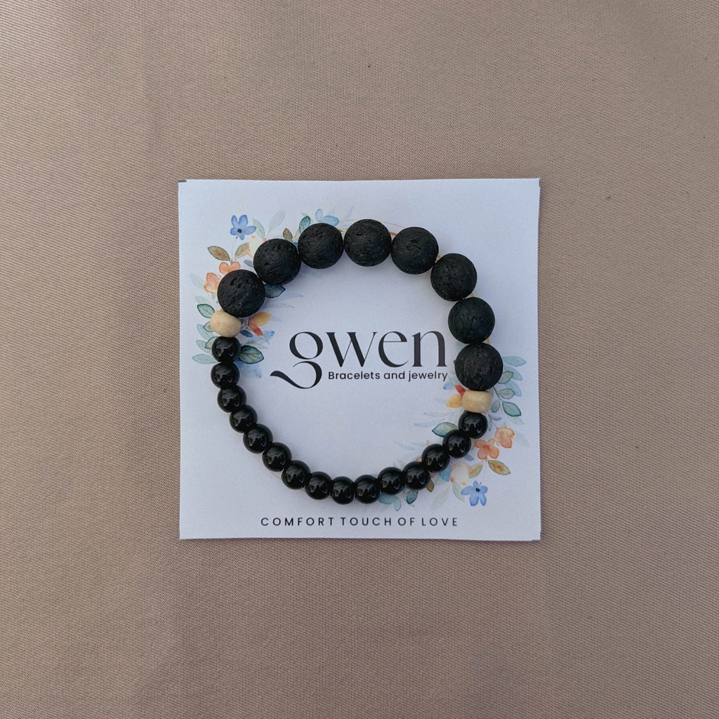 Gelang Batu Alam Lava Rock Kayu Arometrapi Diffuser Essential Oil