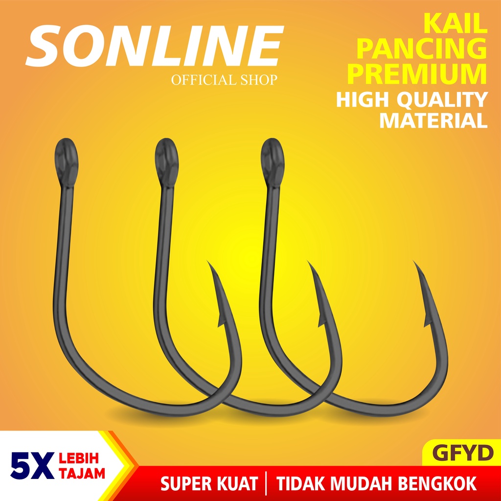 SONLINE - Kail Pancing Hitam isi 1pcs Kail Pancing Bahan Baja Karbon Kuat Untuk Air Tawar / Laut High Carbon Steel Barbed Fishing Hook Tackle Kail GFYD HITAM