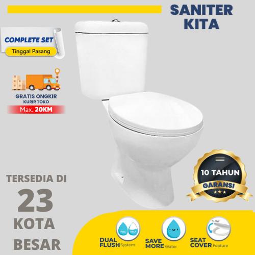 Terlaris Oulu M638 Kloset Duduk Dual Flush Dudukan Soft Closing Komplit Set