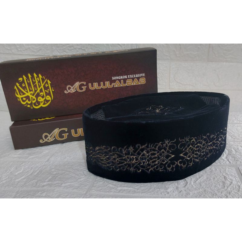peci hitam bordir emas || peci ulul albab ||peci bordir original