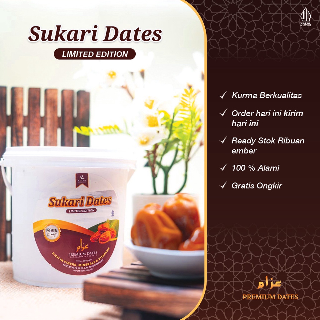 Kurma Sukari Ember 850gr - Sukari Al qosim Azzam Kualitas Premium - Sukkari Sukkary Sukary