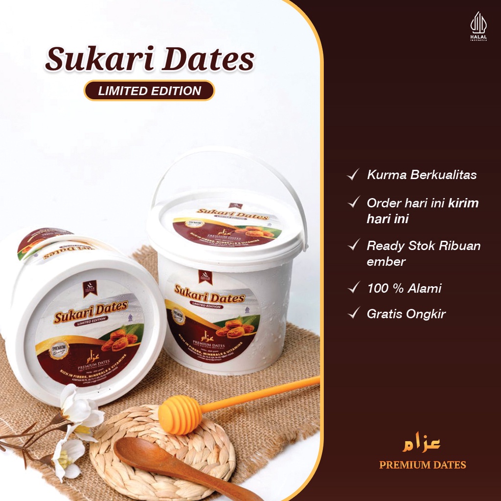 Kurma Sukari Ember 850gr - Sukari Al qosim Azzam Kualitas Premium - Sukkari Sukkary Sukary