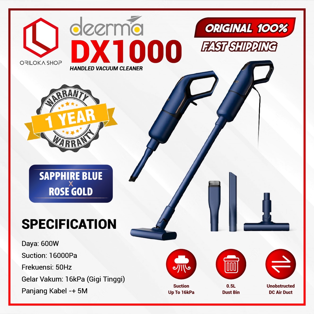 Deerma DX1000 Handheld Vacuum Cleaner 16kPa - Alat Penghisap Debu