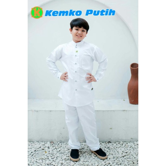 KEMKO PUTIH MANASIK KEMEJA KOKO ANAK REMAJA TANGGUNG PUTIH 2-10 TAHUN OOTD LEBARAN NGAJI MANASIK