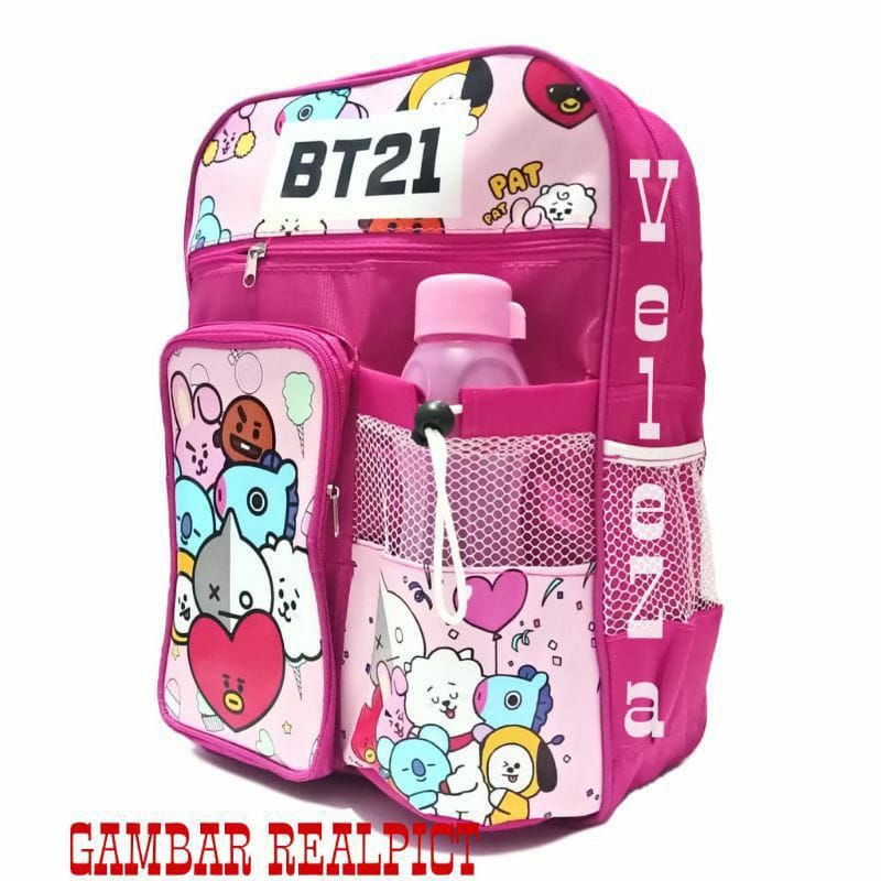 Tas Ransel Anak Perempuan BT21 pink Free Botol Minum