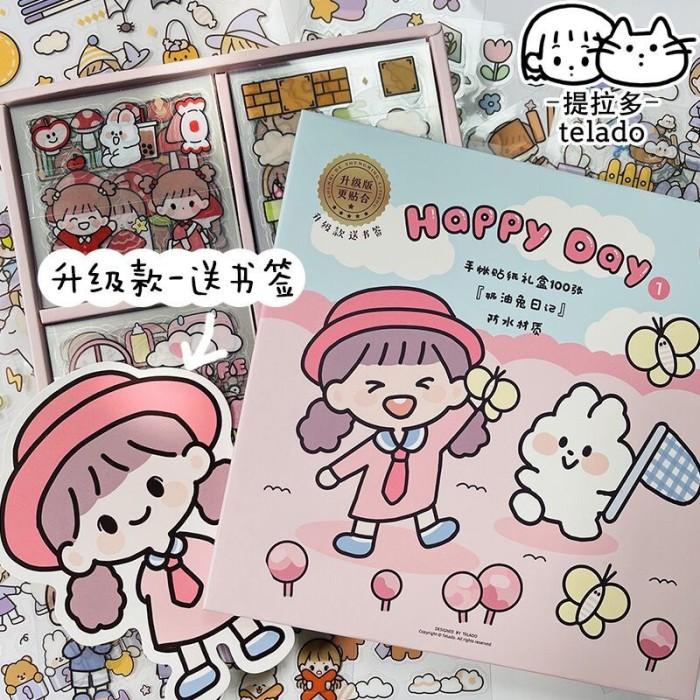 

100 Lembar Stiker Pink Sakura Cat Waterproof PVC Sticker Scrapbook