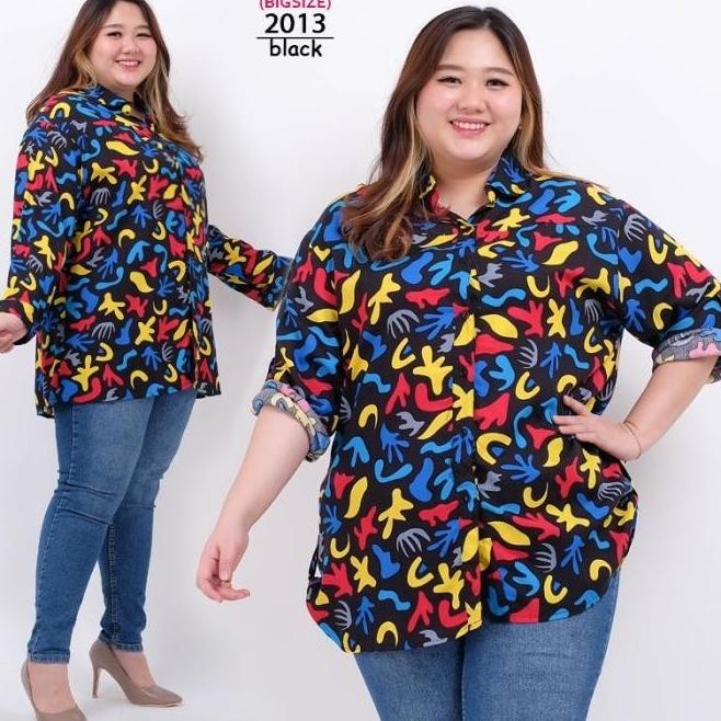 KEMEJA WANITA XXXL LD130 KEMEJA HEM WANITA MOTIF SUPER JUMBO BAJU JUMBO WANITA EL09I09A82L