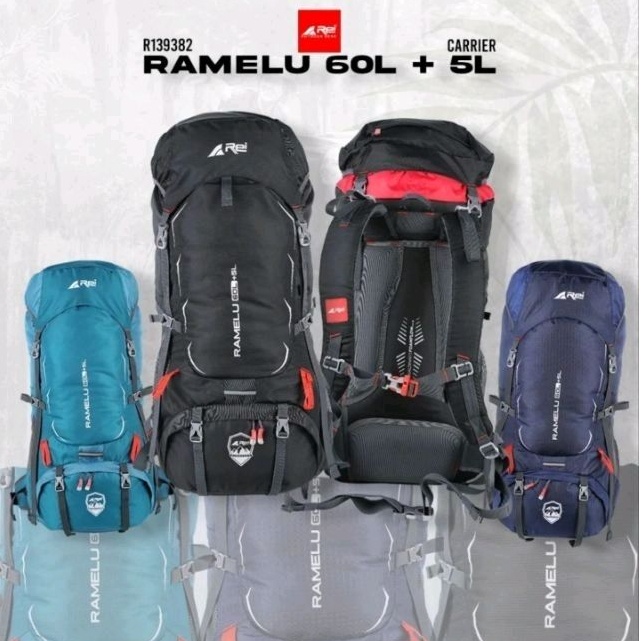 Tas Gunung AREI Ramelu 65 Liter Tas Ransel Carrier Hiking Free Coverbag