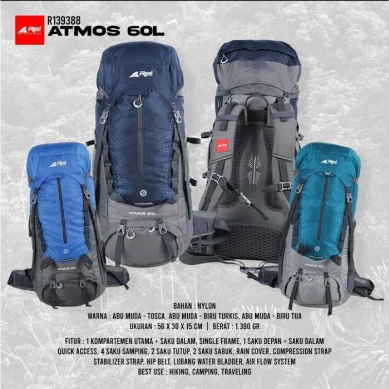 Tas Gunung Arei Atmos 60 Liter Tas Ransel Hiking  Carrier Atmos 80 Liter Gunung