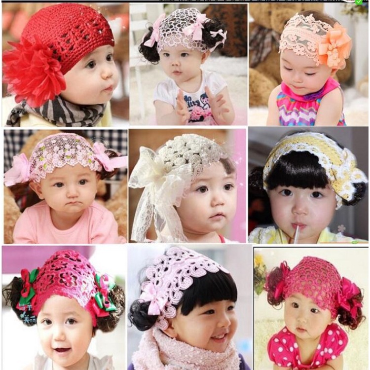 NEW Bandana bayi perempuan dengan poni curly wig premium