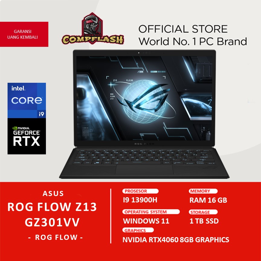 LAPTOP ASUS ROG FLOW Z13 GZ301VV I946G6TO TOUCH RTX4060 8GB I9 13900H RAM 16GB 1TBSSD 165HZ PERFECT PEN